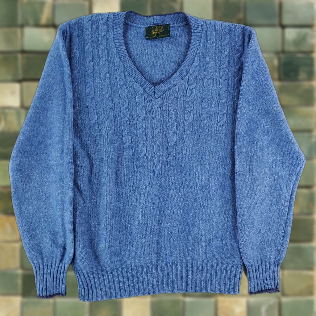 Jantzen VINTAGE Jantzen Sweater Cable-Knit V-Neck Wool Blend Blue Mens L 80s Country Squire Pullover Size US L / EU 52-54 / 3 - 1 Thumbnail
