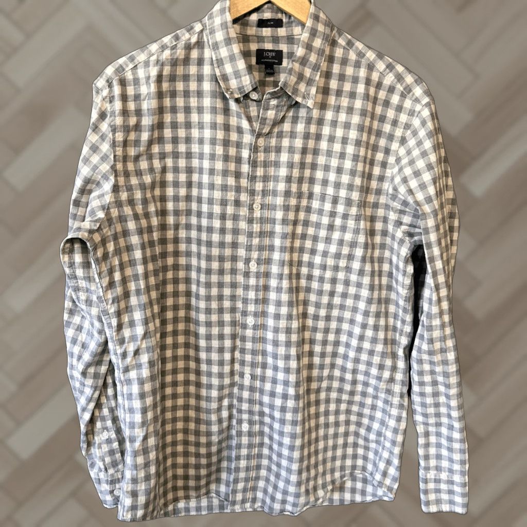 J.Crew J. Crew Mens Shirt Slim Fit Gray White Stripe Long Sleeve Button-Down Cotton Size US L / EU 52-54 / 3 - 1 Thumbnail