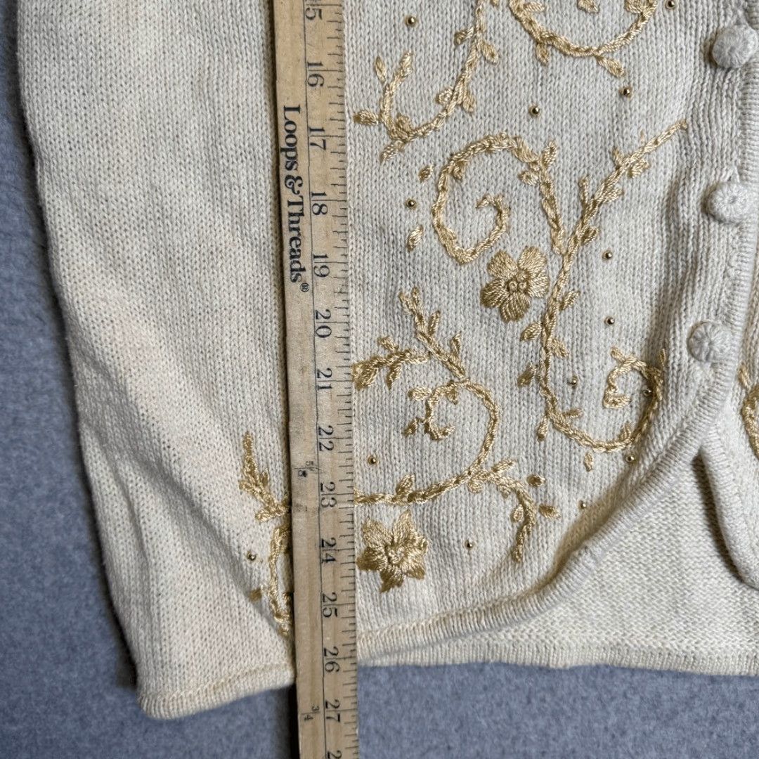 Lee VINTAGE Kathie Lee Women Plus 22/24W Embroidered Knit Cardigan Vest Sleeveless Tan Knit Sweater Ladies / Girls? Size 3XL / US 20-22 - 4 Thumbnail