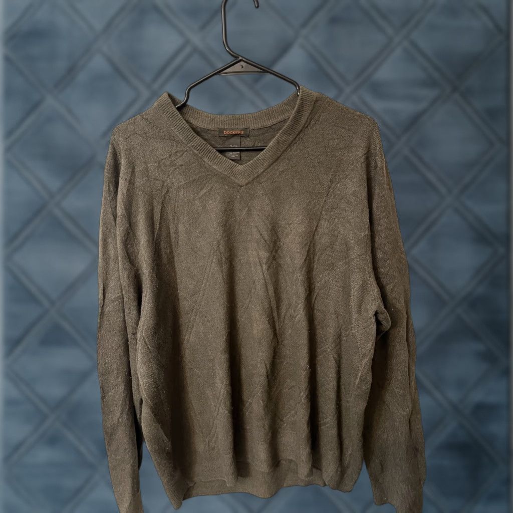 Dockers DOCKERS Men's Sweater Pullover V-Neck Long Sleeve Geometric Brown XL Acrylic Classic Size US XL / EU 56 / 4 - 1 Thumbnail