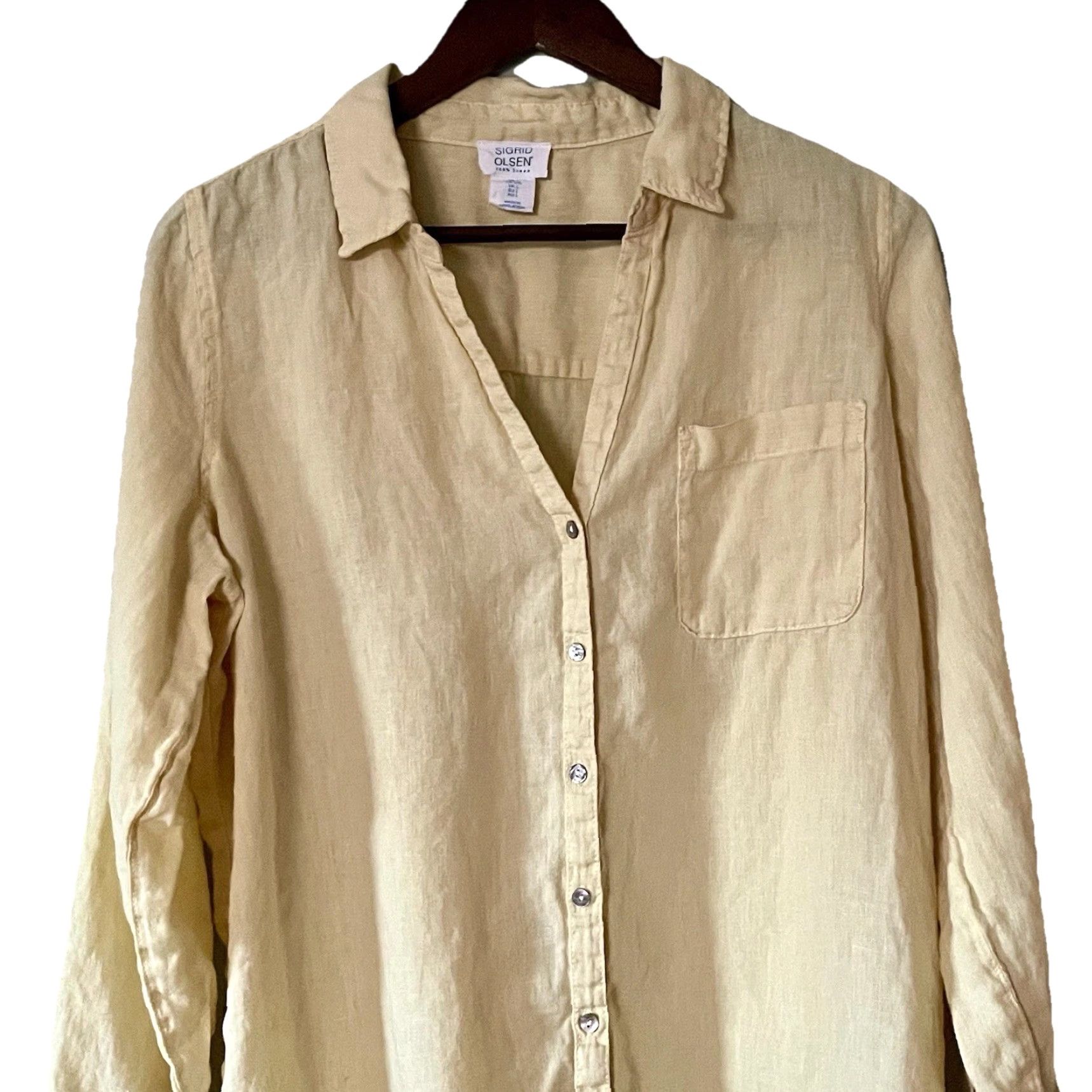 Vintage Sigrid Olsen Blouse Large 100% Linen Button Down Yellow Coastal Casual Lagenlook Shirt Womens L Yellow Coastal Cottage Travel Workwear Size L / US 10 / IT 46 - 4 Thumbnail