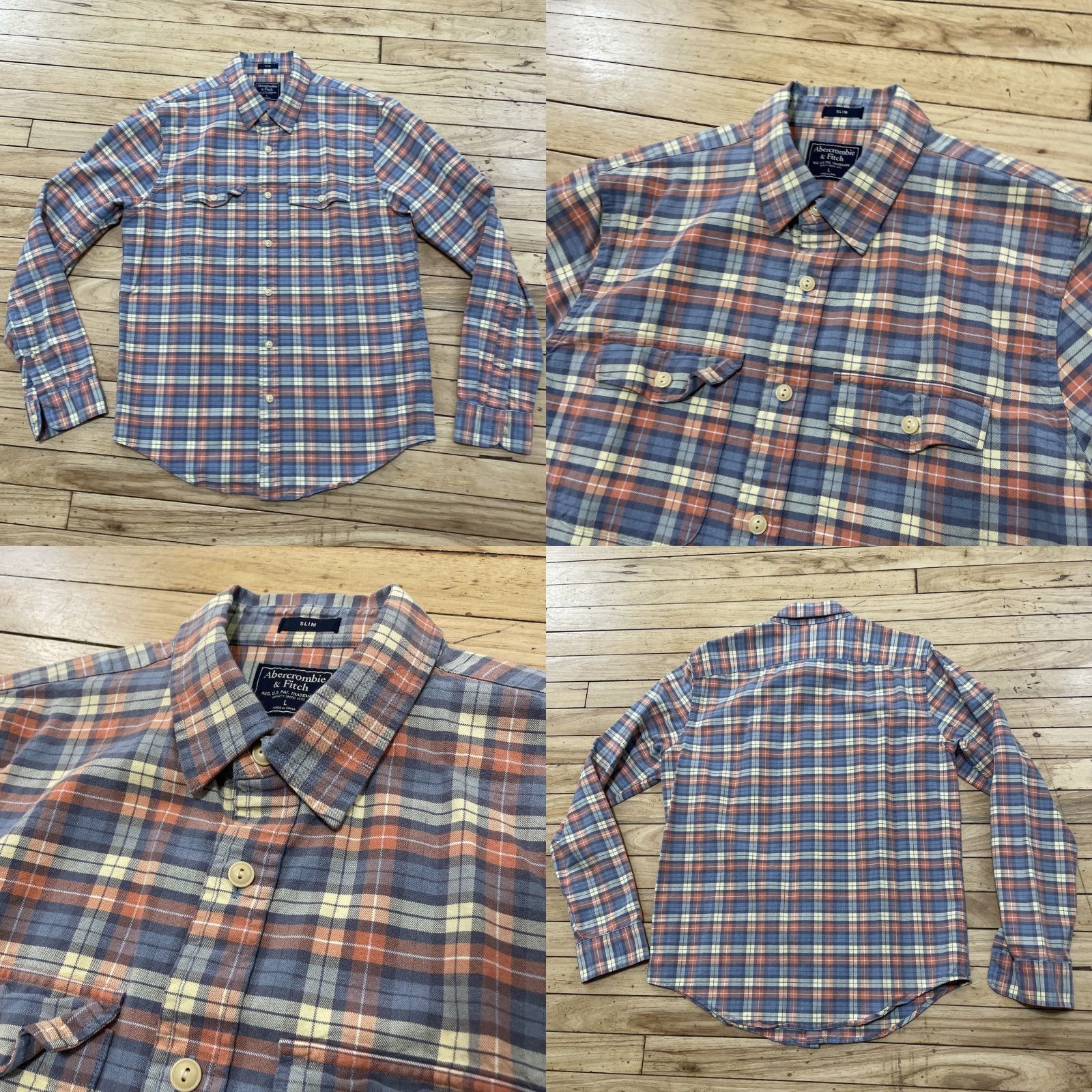 Abercrombie & Fitch VTG Abercrombie & Fitch Shirt Men L Slim Orange Blue Plaid Flannel Grunge Y2k 00s US Vintage Grunge Casual Button-Up Shirt Size US L / EU 52-54 / 3 - 11 Thumbnail