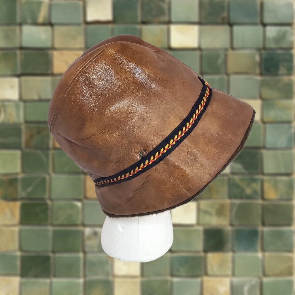Vintage VINTAGE Brown Faux Leather Fur Mens Bucket Fedora Sz Small 70s retro Size ONE SIZE - 1 Thumbnail