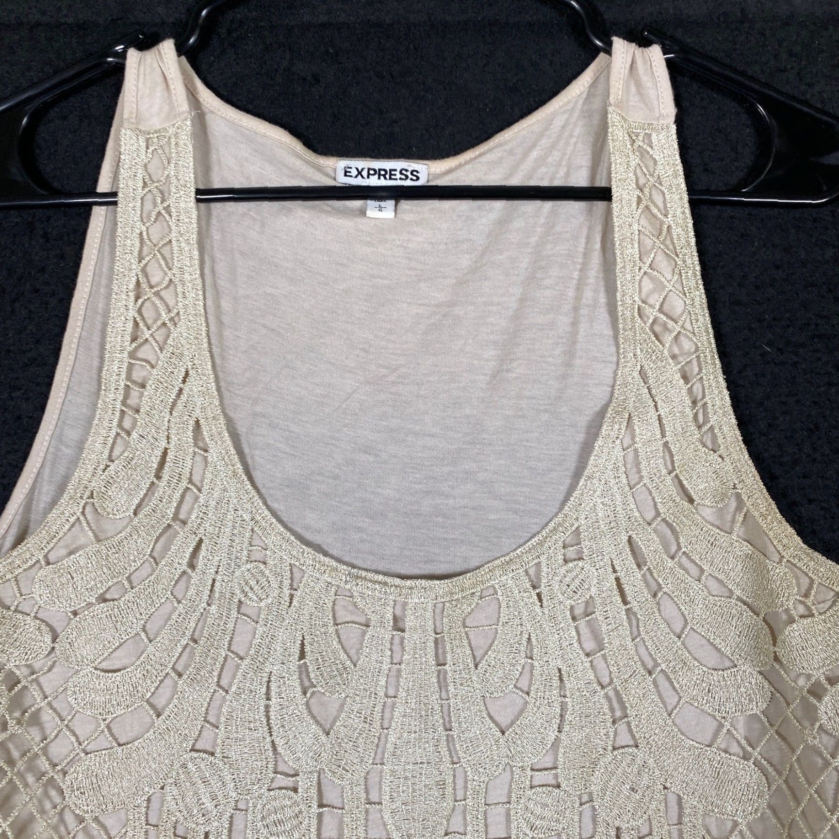 Express Express Womens Tank Tan Metallic Embroidered Scoop Neck Stretch Large Size L / US 10 / IT 46 - 2 Thumbnail