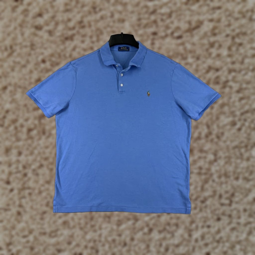 VINTAGE Ralph Lauren Polo Shirt Mens XL Blue Jersey Cotton Blend Pony