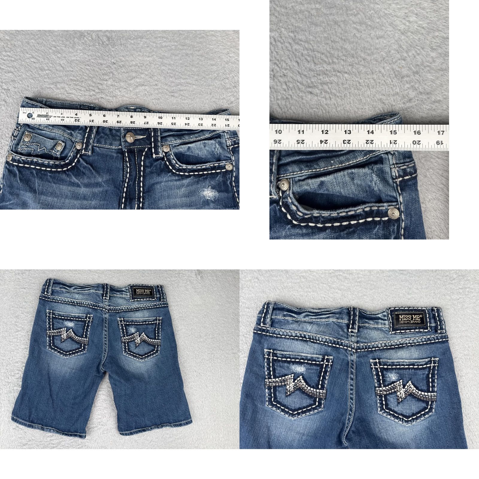 Miss Me Miss Me Shorts Bermuda Womens 27 Denim Blue 9 in Inseam 5-Pocket Stretch Distressed Embroidered Contrast Stitch Vintage No (if not vintage) Size 27" / US 4 / IT 40 - 9 Thumbnail