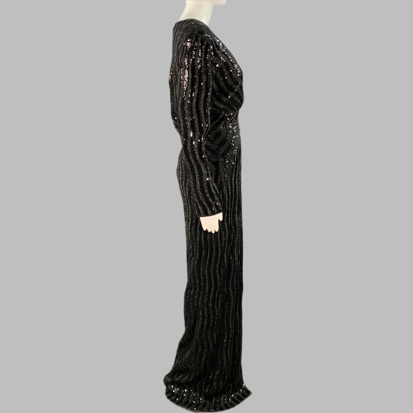 John Richmond Size M Black Silver Polyester Sequined V-Neck Evening Gown Size M / US 6-8 / IT 42-44 - 4 Thumbnail