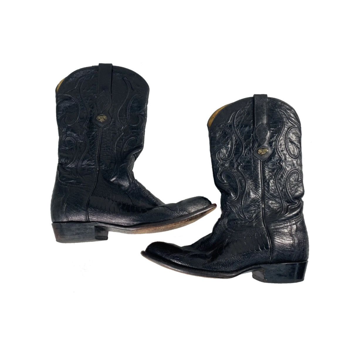 Cowboy Equipment × Los Altos Boots × Vintage ★ Los Altos, Black Leather Exotic Ostrich Cowboy Boots Size US 11.5 / EU 44-45 - 3 Thumbnail