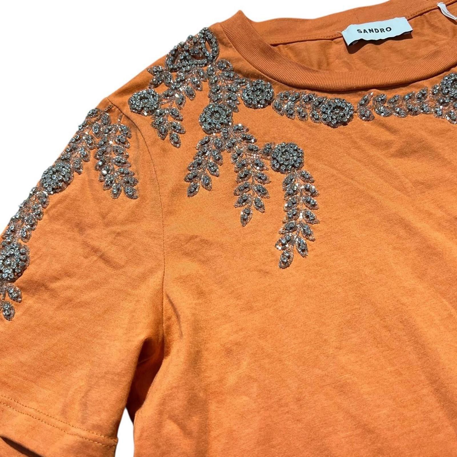 Sandro Sandro Rhinestone Embellished T-shirt Jaunes/ Oranges Size XS / US 0-2 / IT 36-38 - 5 Thumbnail