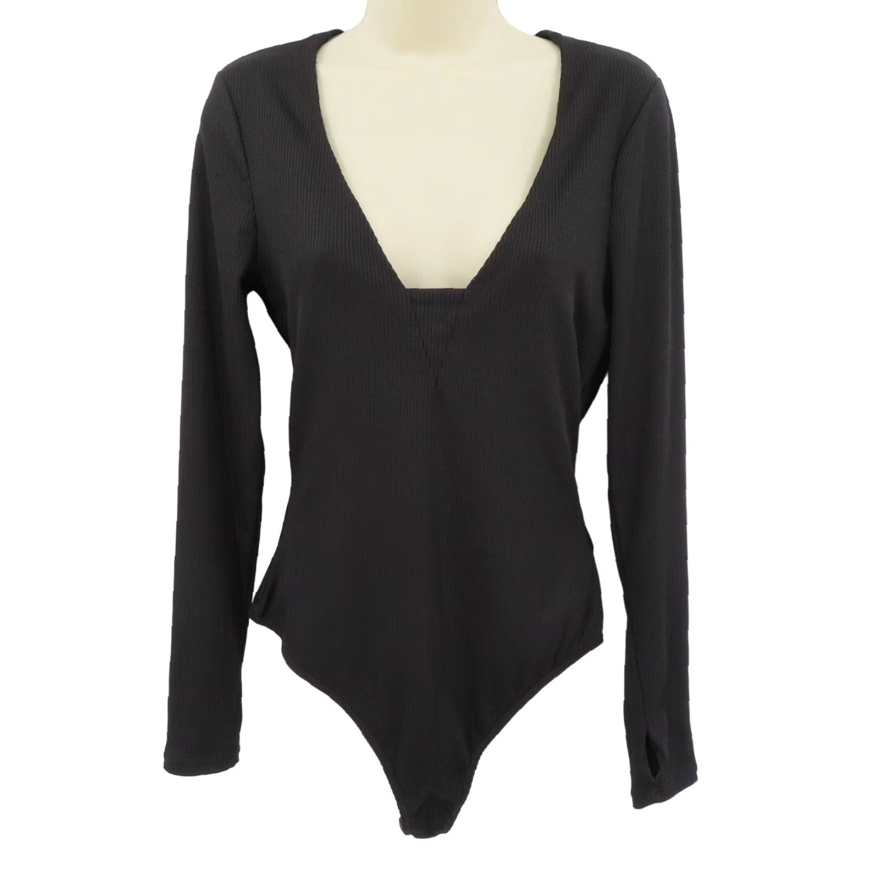 Free People Free People Intimately Womens Large Solid Black Ribbed Long Sleeve Bodysuit Size L / US 10 / IT 46 - 2 Thumbnail