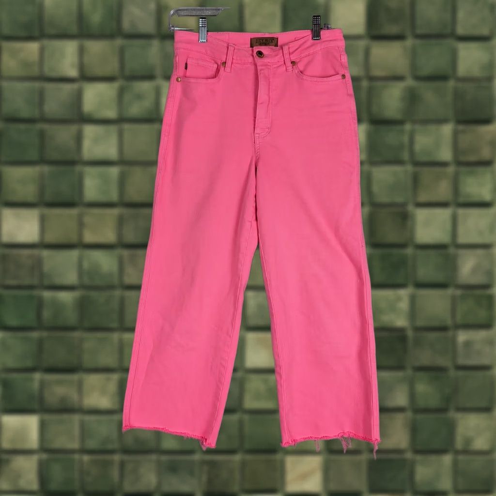 Vintage Judy Blue Jeans Pink Rose High Rise Wide Leg Crop 7/28 Raw Hem Control Top Womens Size M / US 6-8 / IT 42-44 - 1 Thumbnail
