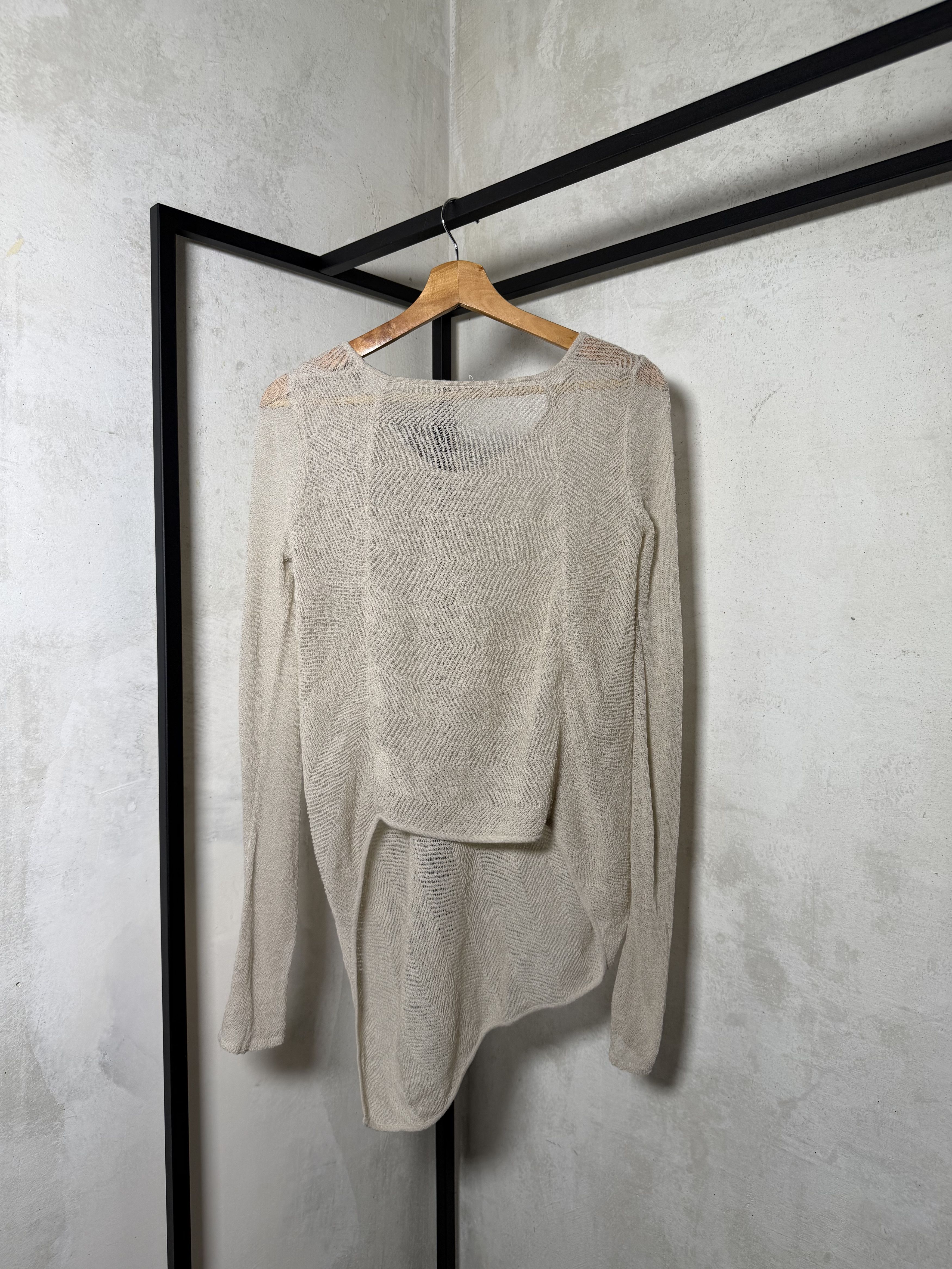 Helmut Lang HELMUT LANG Asymmetrical Hem Beige Gauze Knitted Long Sleeve Size M / US 6-8 / IT 42-44 - 2 Thumbnail
