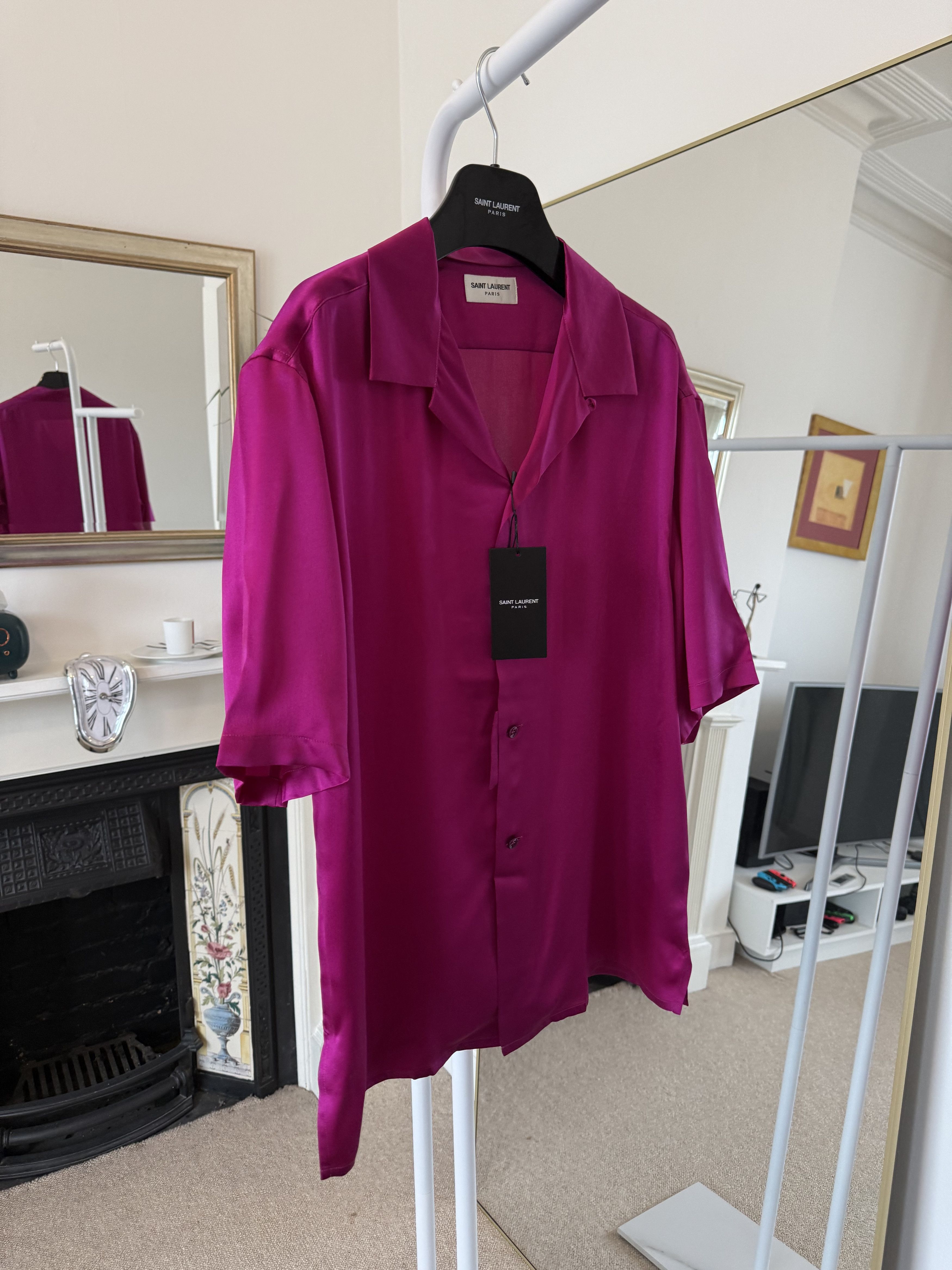 Saint Laurent Paris FW22 Saint Laurent Satin Open Collar Pink Silk Shirt Size US M / EU 48-50 / 2 - 8 Thumbnail