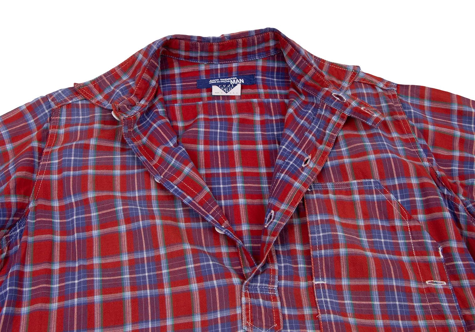 Junya Watanabe Block Check Short Sleeve Pullover Shirt in Red and Blue Size US M / EU 48-50 / 2 - 6 Thumbnail