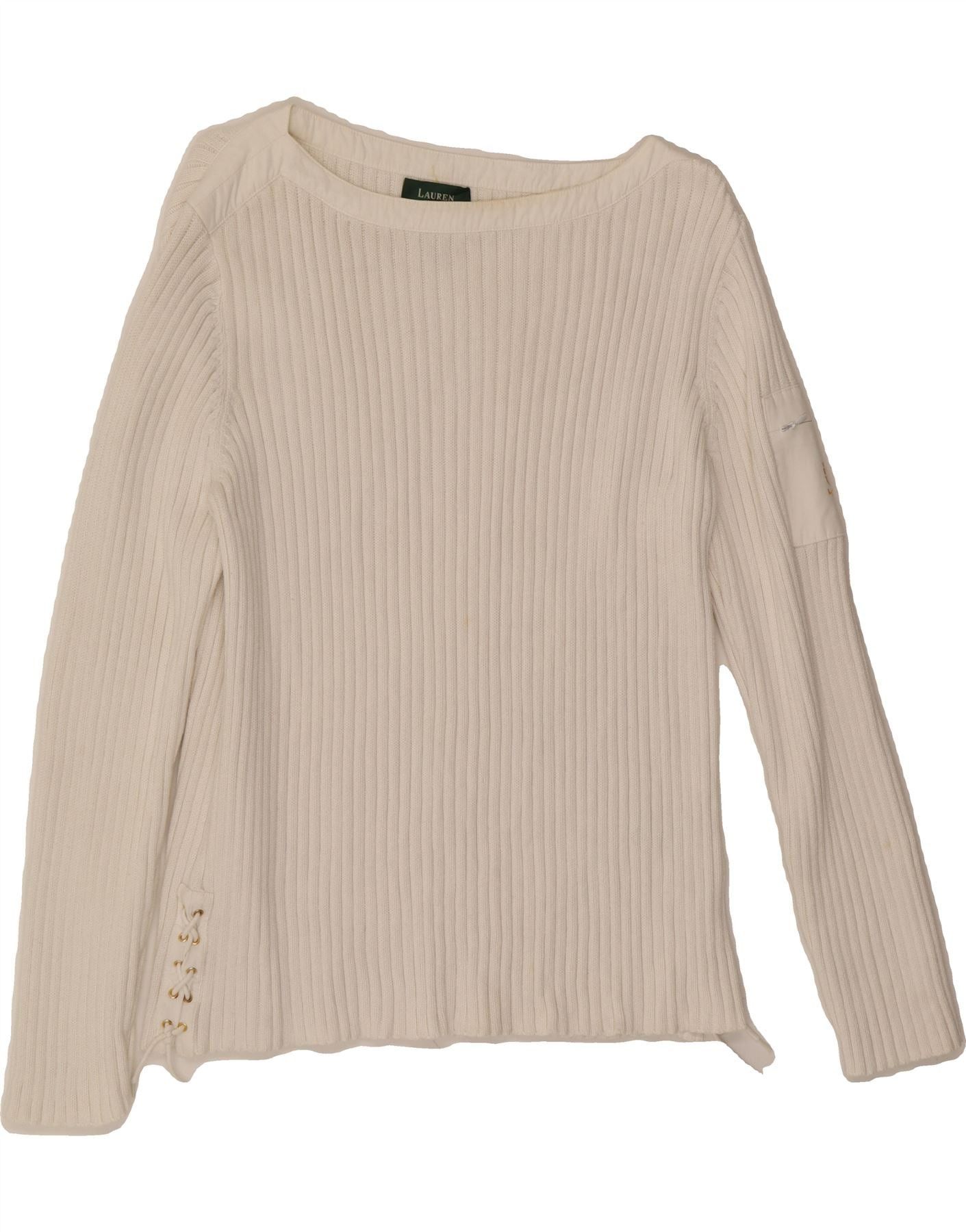 Ralph Lauren Womens Boat Neck Jumper Sweater UK 14 Large White Cotton Size L / US 10 / IT 46 - 1 Thumbnail
