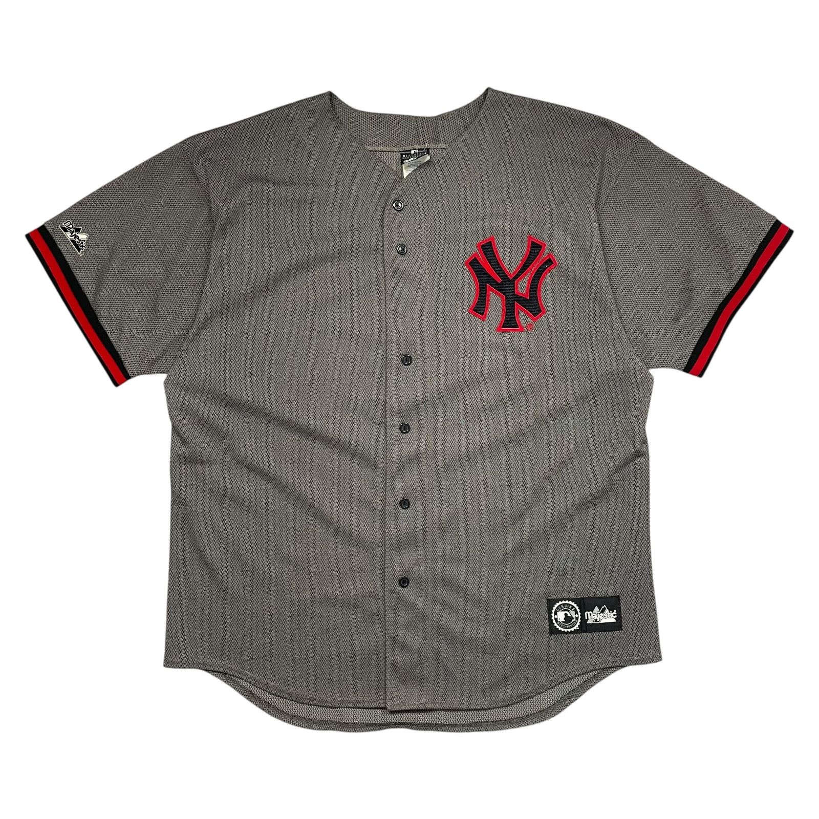 MLB × Majestic × Vintage RARE 90s NEW YORK YANKEES OLIVE GRAY MESH JERSEY MADE IN USA Size US XL / EU 56 / 4 - 1 Thumbnail