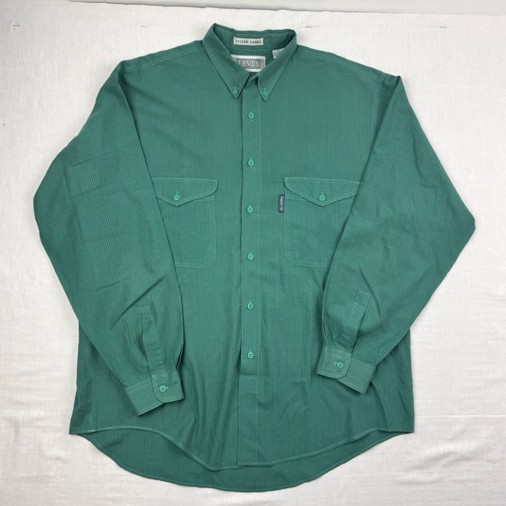 Levi's VINTAGE Levi's Button-Up Shirt Adult Large Green Striped Collared 80s Casual Mens Size US L / EU 52-54 / 3 - 2 Thumbnail