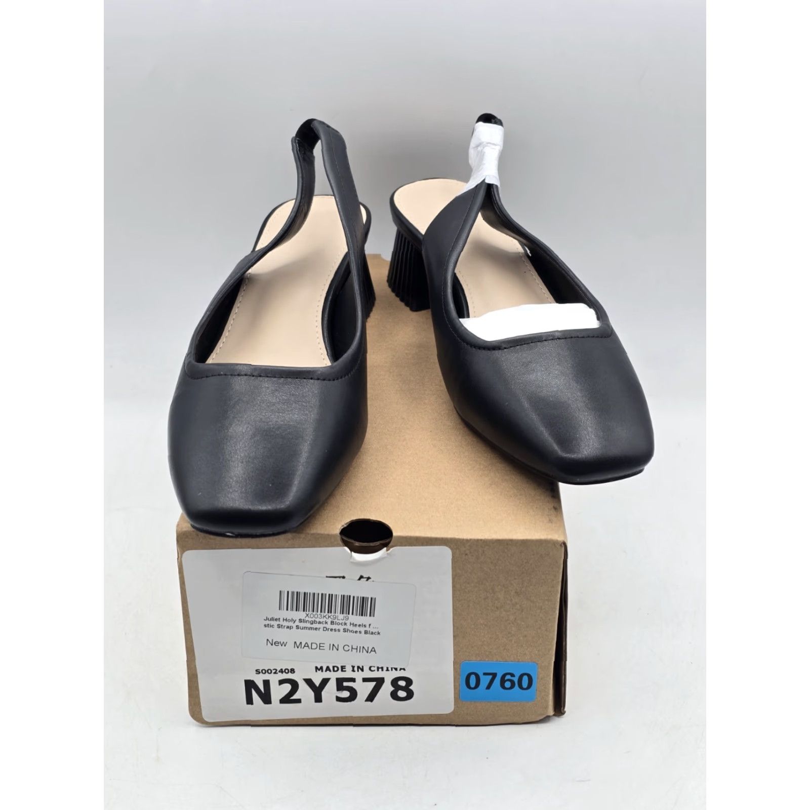 Vintage NIB Juliet Holy Women's Slingback Low Chunky Heels - Black - Lace Pull On - Size 6 - Pump, Heel, Block - Sandals? Size US 6 / IT 36 - 2 Thumbnail