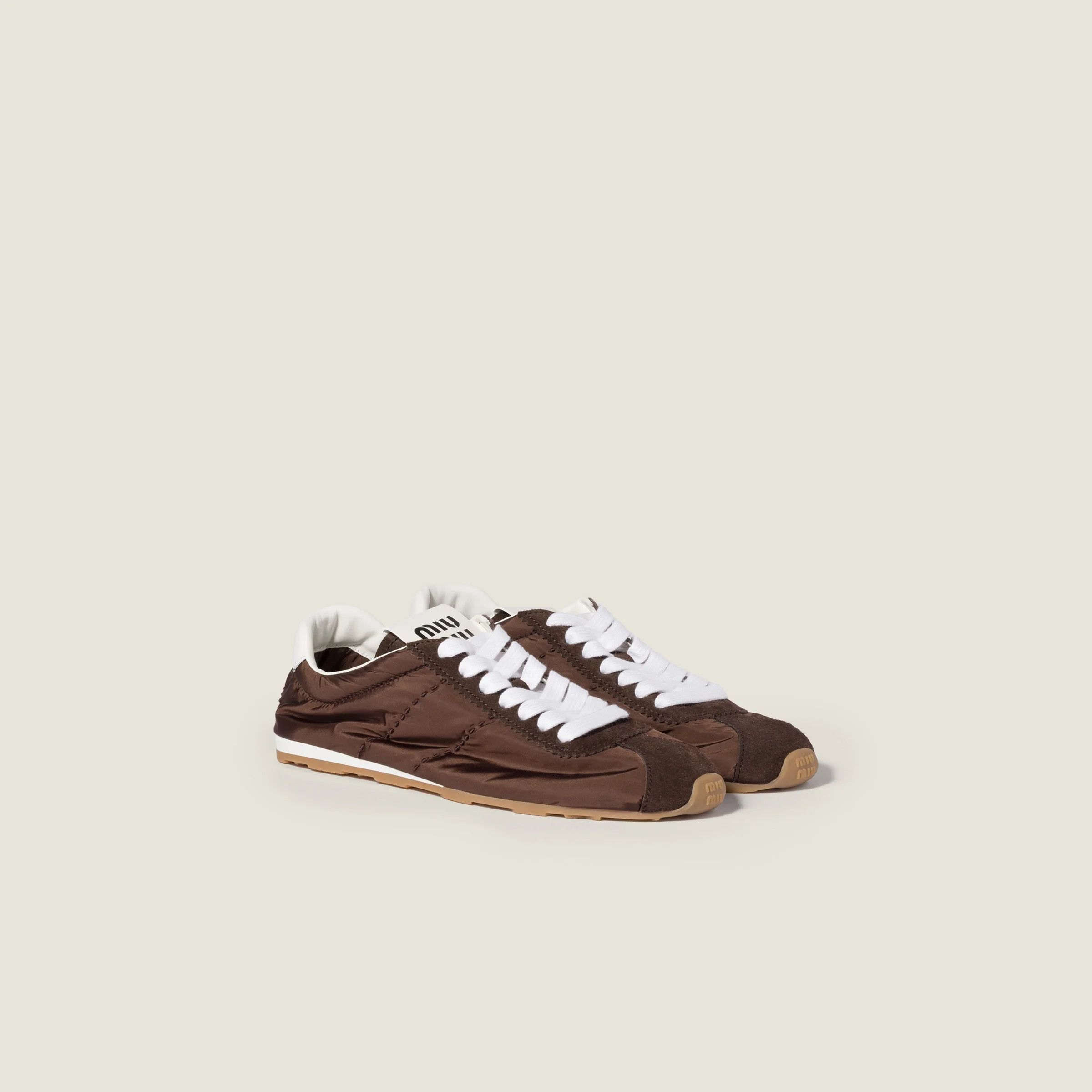 Miu Miu o1B3y1r0526 Plume Technical Fabric And Suede Sneakers Brown Size US 6 / IT 36 - 2 Thumbnail