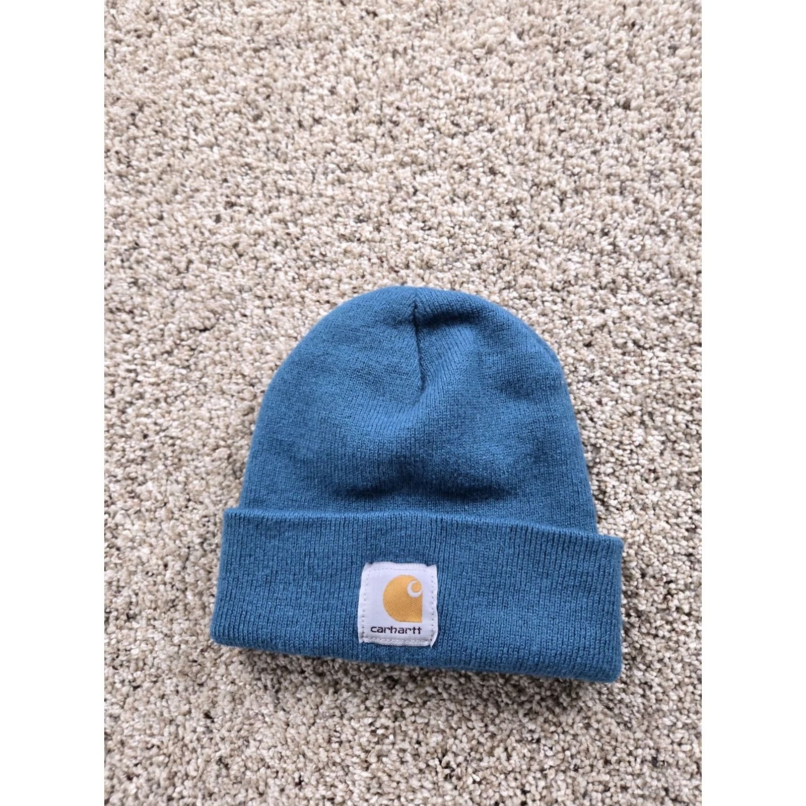 Carhartt Carhartt Beanie Hat OSFA Knit Ribbed Stretch Teal Blue Cuffed Winter Mens 1 Size Knit Acrylic Black Size ONE SIZE - 2 Thumbnail