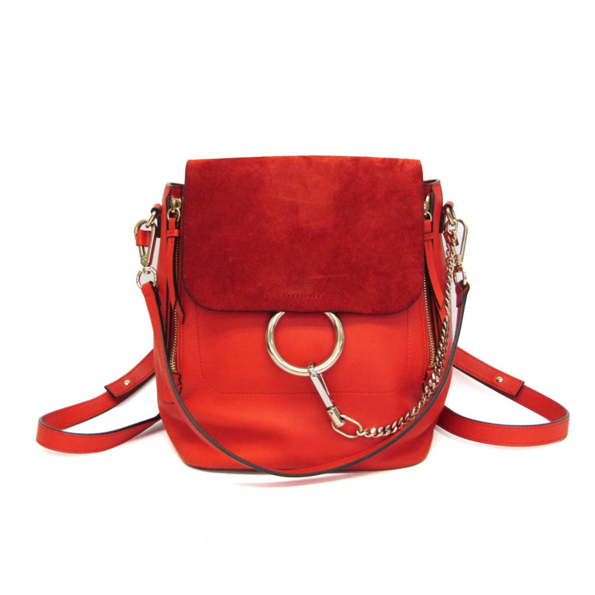 Chloe Chloé Faye Women's Leather,Suede Backpack Orange Size ONE SIZE - 1 Thumbnail
