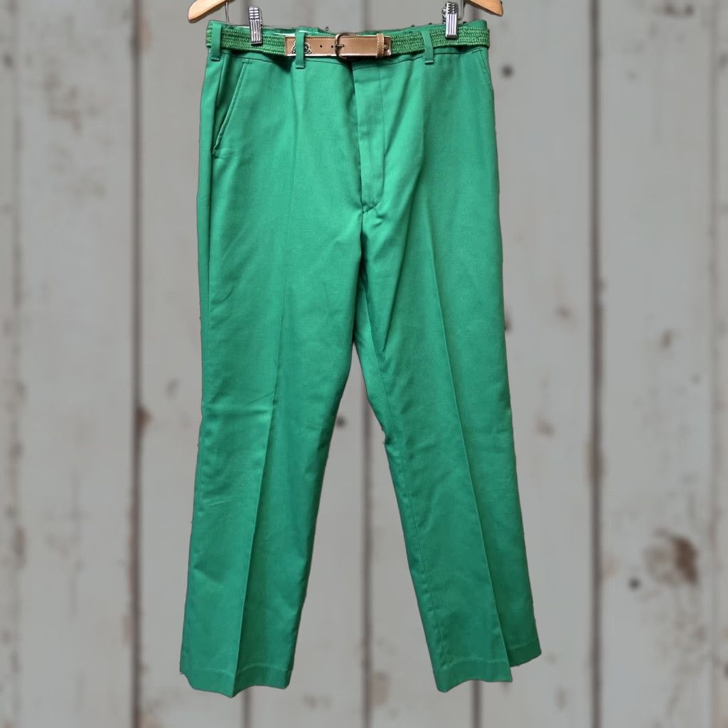 Vintage VINTAGE Garan Pants Slacks Belt 34x32 Straight Men Green 34x32 Polyester Blend Belted Casual Size US 34 / EU 50 - 1 Thumbnail
