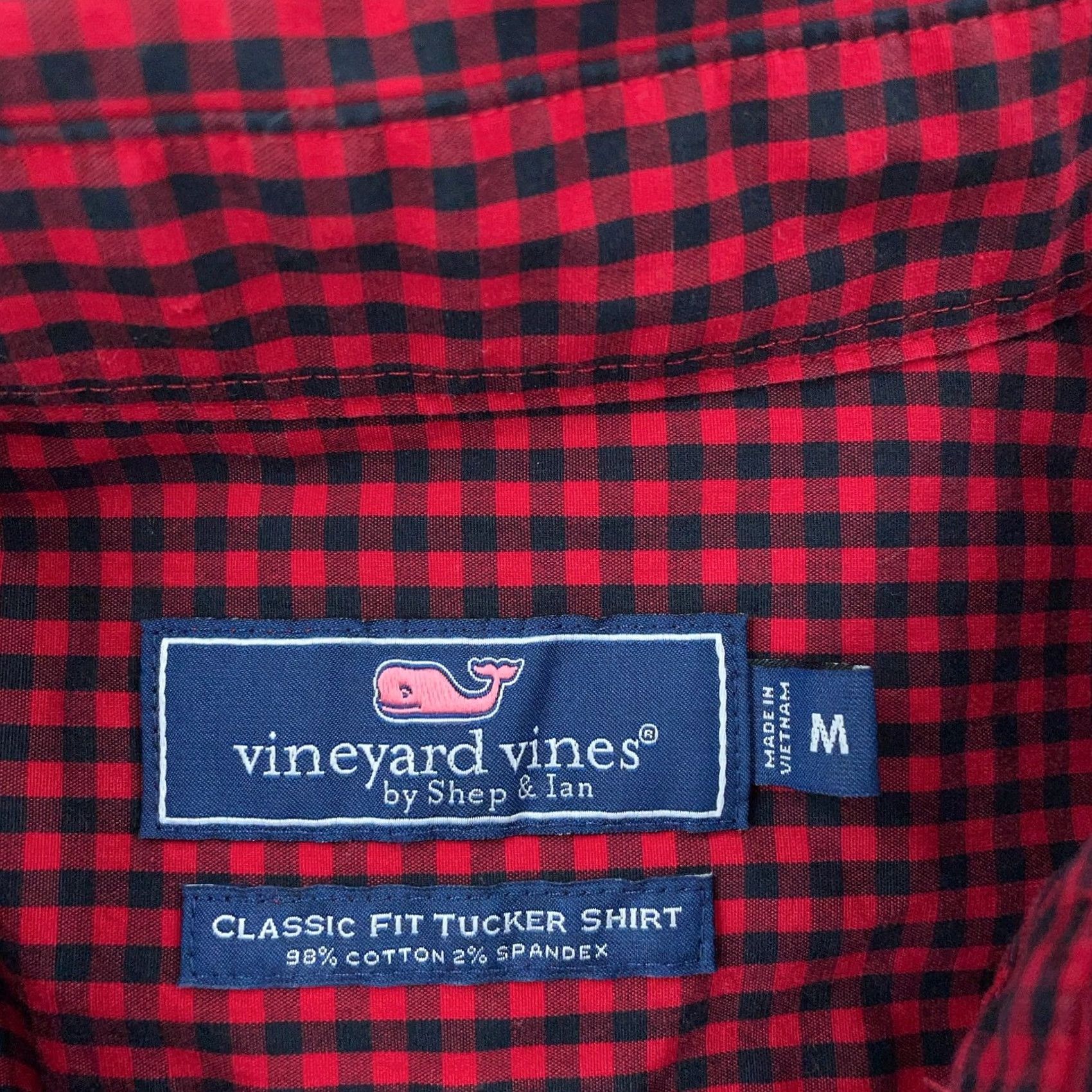 Vineyard Vines Vineyard Vines Tucker Shirt Mens M Ruby Red Black Gingham Collared Button Up Shirt - Red/Black, Cotton Spandex, Long Sleeve, Regular Fit Size US M / EU 48-50 / 2 - 3 Thumbnail