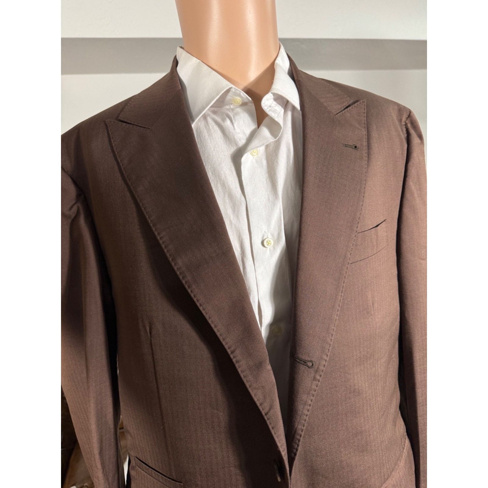 Brunello Cucinelli Brunello Cucinelli Brown Herringbone Peak Lapel Blazer 42R Size 42R - 2 Thumbnail