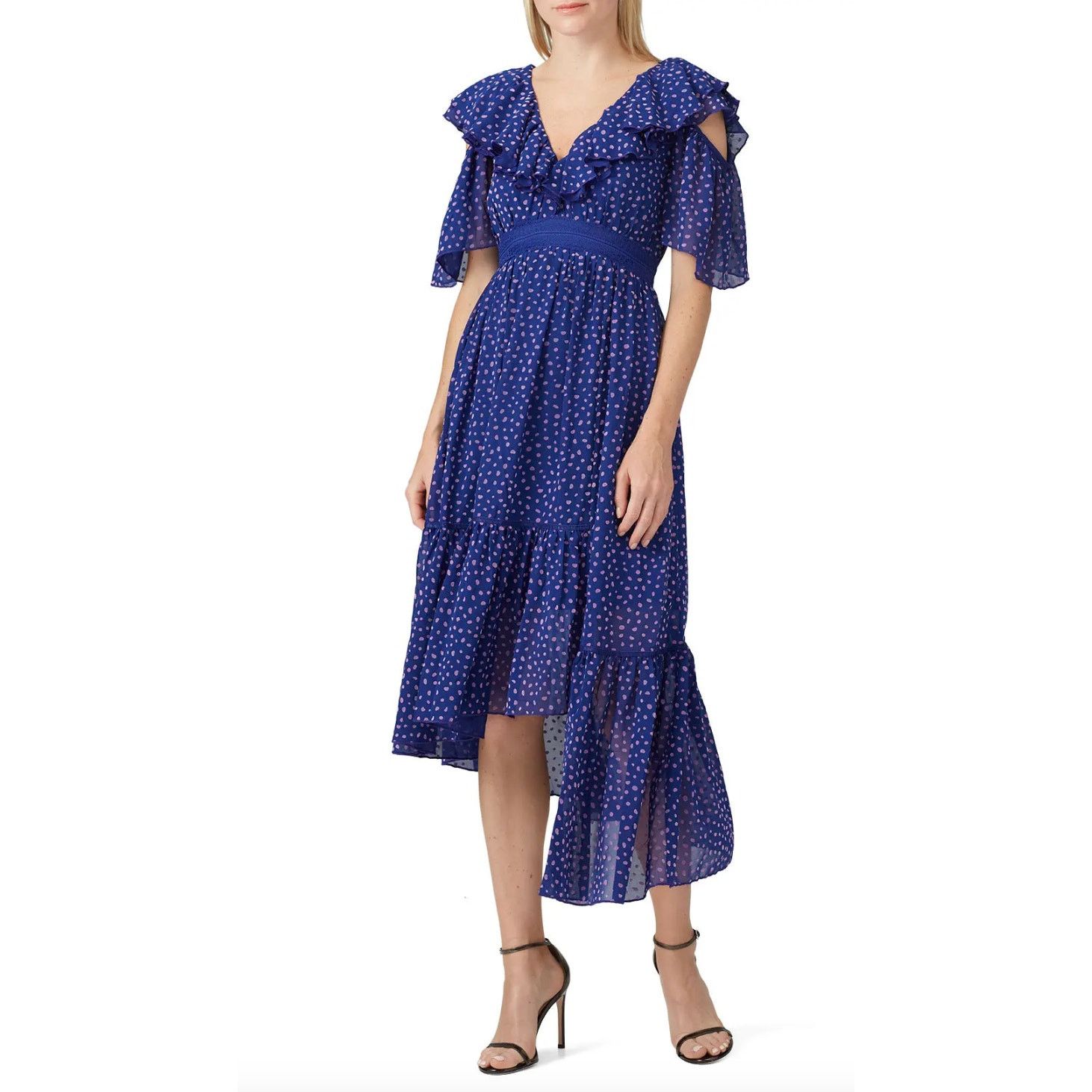 Other Three Floor Polka Dot Ada Dress Blue Ruffles V Neck Midi Size S / US 4 / IT 40 - 12 Thumbnail
