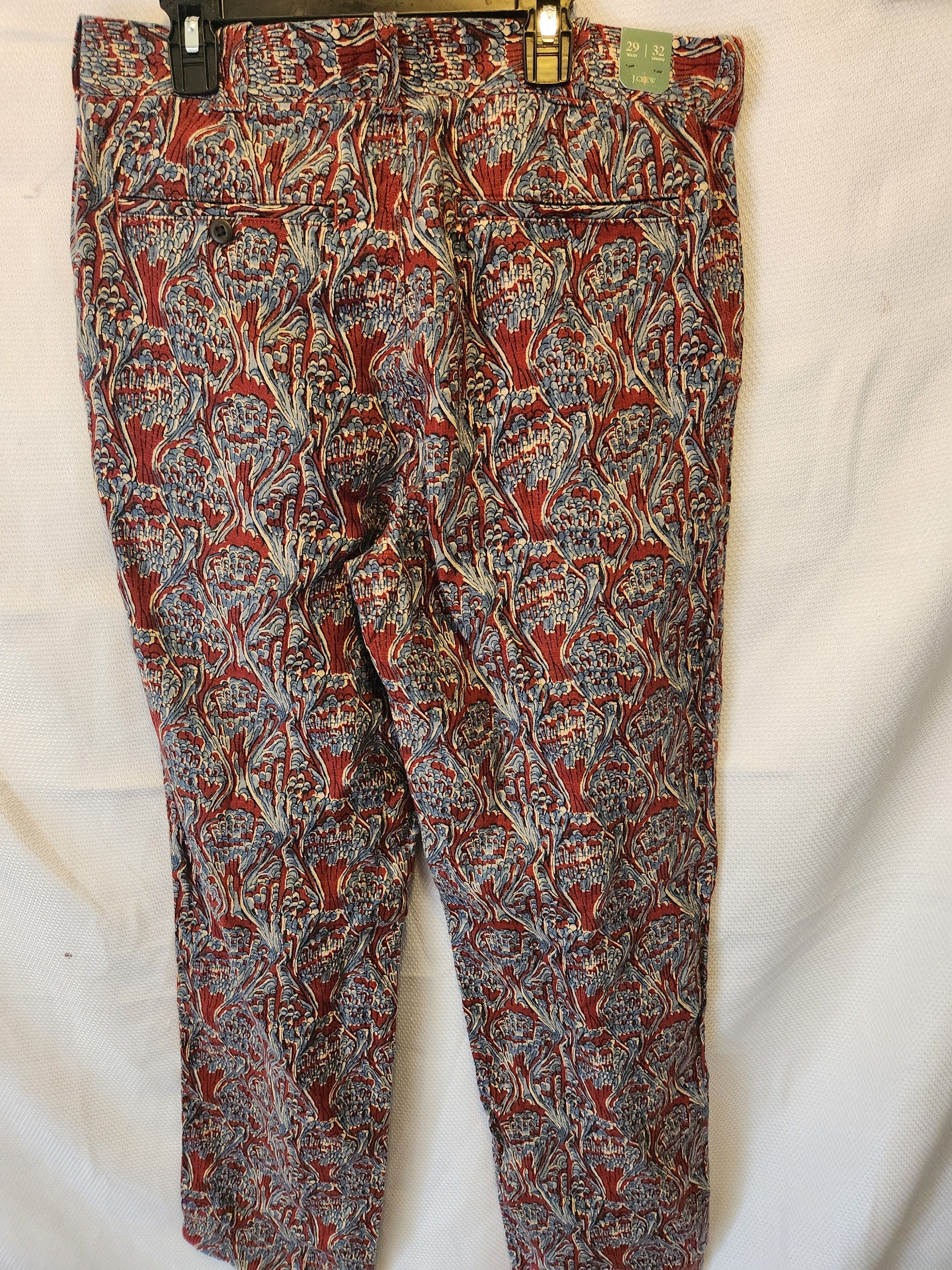 J.Crew NWT 100% Linen Wave Batik Burgundy blu Men's Trousers Size US 29 - 2 Thumbnail