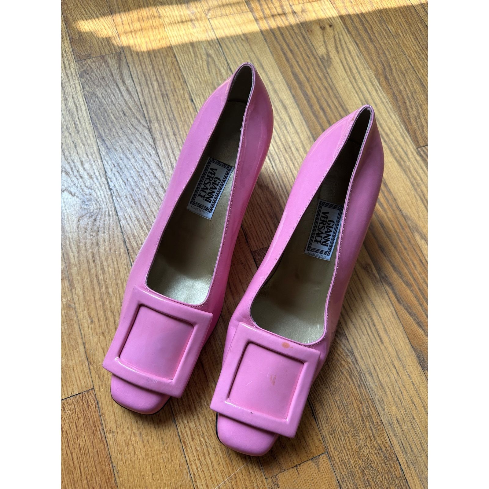 Versace Vintage Gianni Versace Baby Pink Square toe Block heel pumps ...