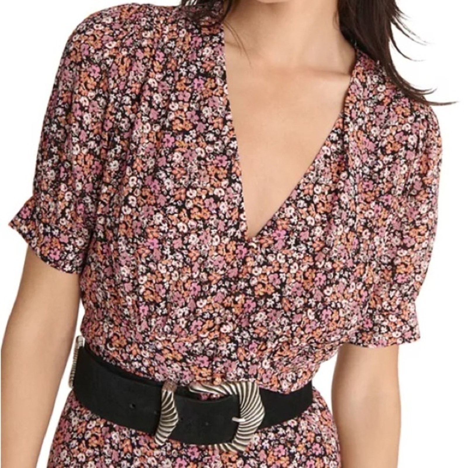 The Kooples THE KOOPLES $355 Floral Print Midi Dress Pink Sz 1 (S) Size S / US 4 / IT 40 - 7 Thumbnail