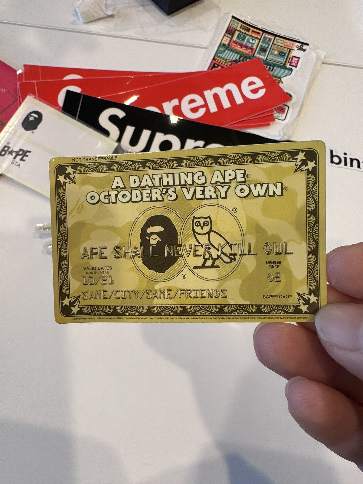 Bape × October's Very Own Bape x OVO Gold Card Sticker | Grailed