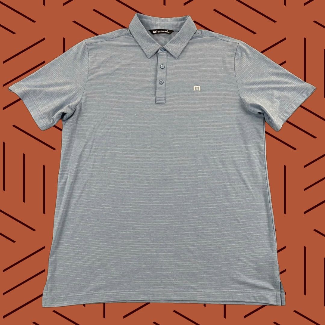 TravisMathew Travis Mathew Polo Shirt Mens Large Blue Striped Golf Performance Casual Sport Size US L / EU 52-54 / 3 - 1 Thumbnail