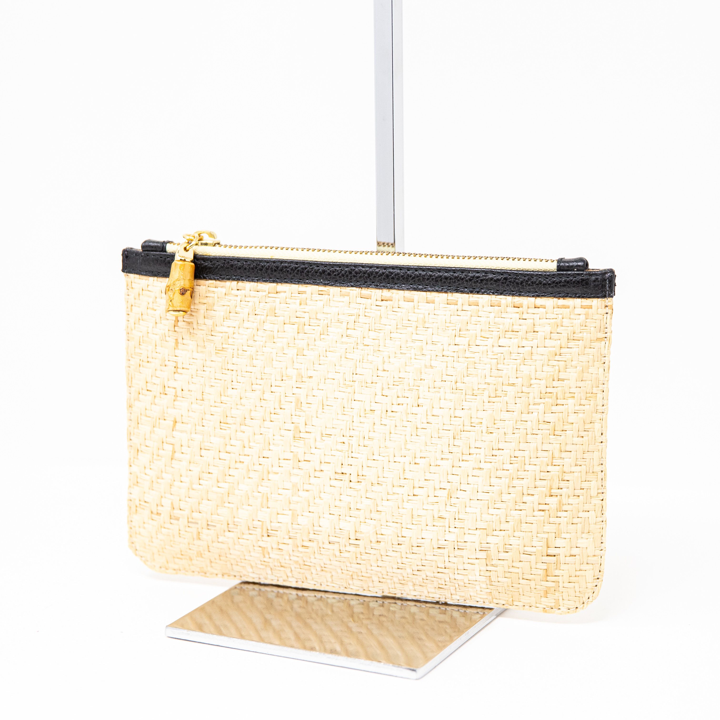 Kayu Bamboo Woven Top Zip Clutch Purse Bag