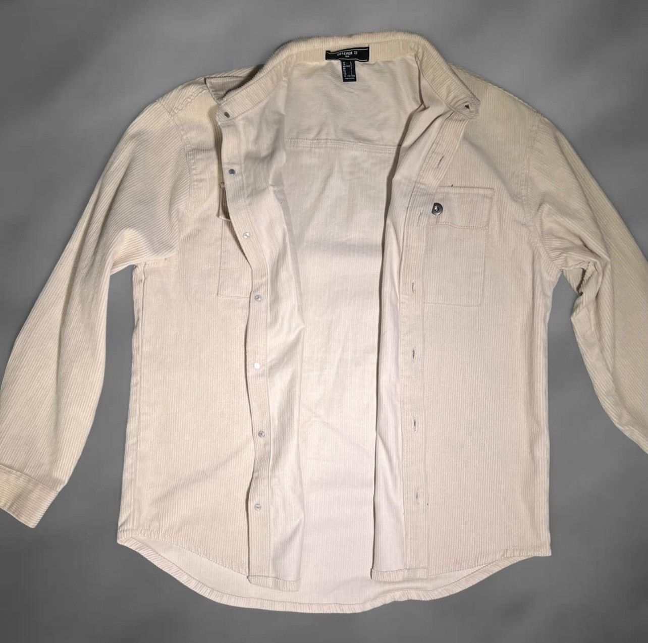Forever 21 Off white / tan long sleeve button-up jacket shirt Size US L / EU 52-54 / 3 - 4 Thumbnail