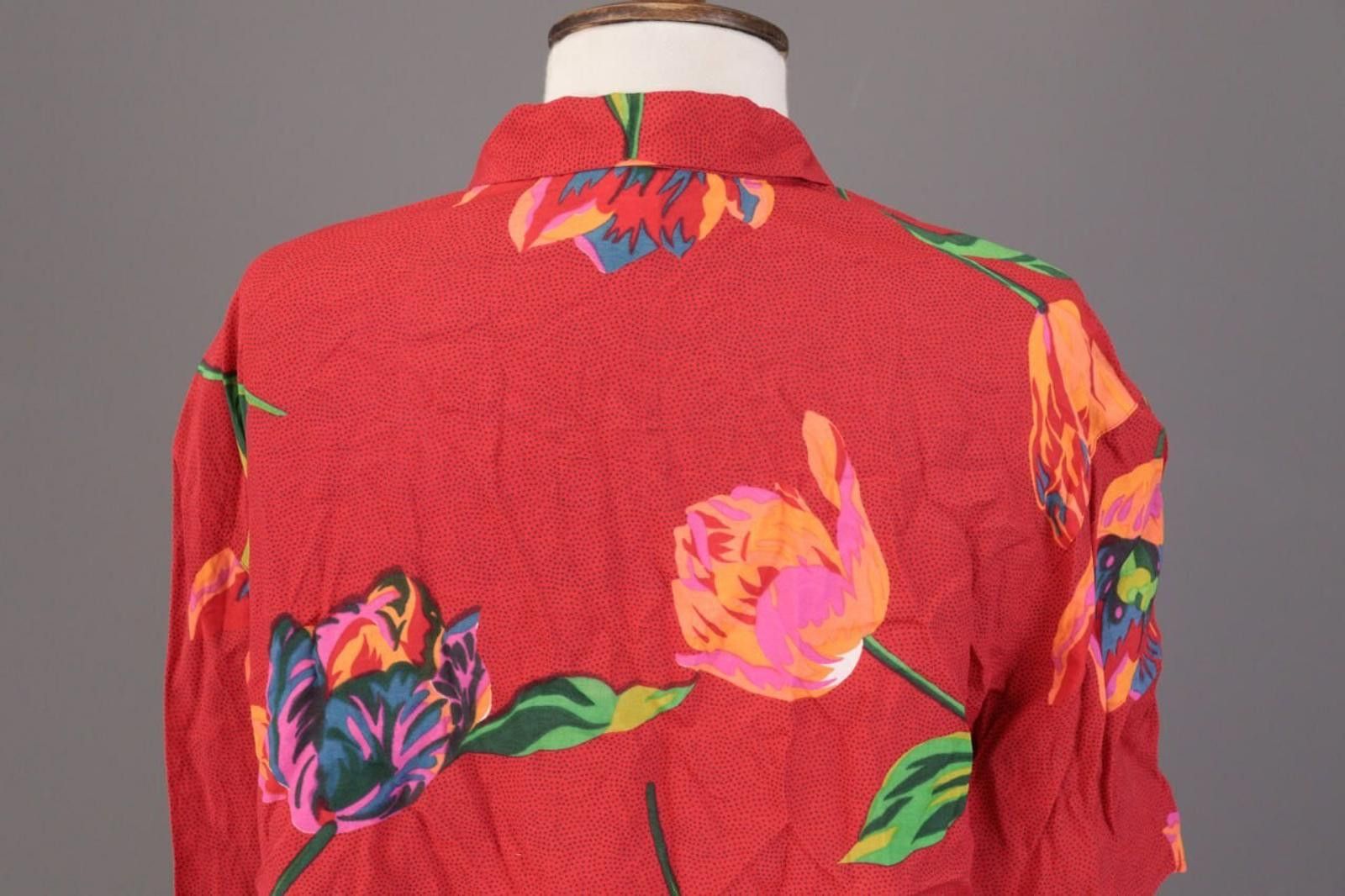 Christian Dior Monsieur Mondi The Company Red Floral Short Sleeve Blouse Shirt Size M / US 6-8 / IT 42-44 - 8 Thumbnail