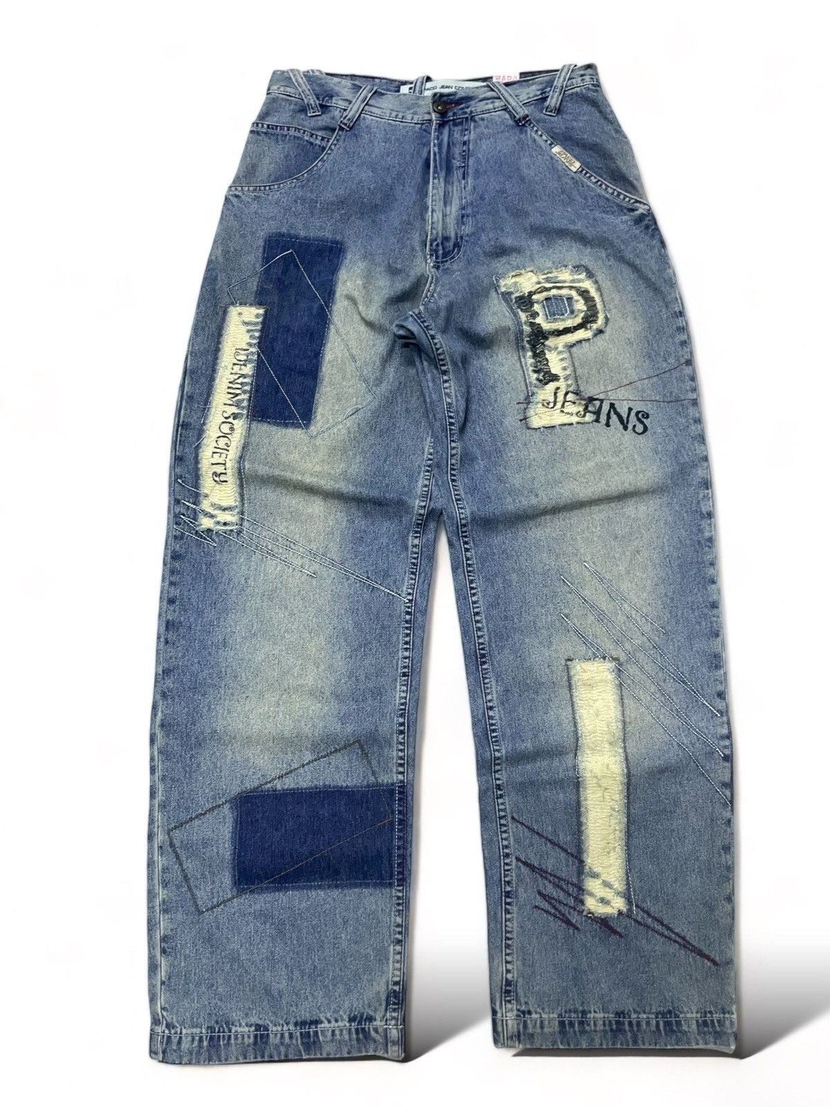 image of Jnco x Southpole Y2K Paco Baggy Massive Deconstructed Rap Hip Hop Jeans Denim in Blue (Size 30)