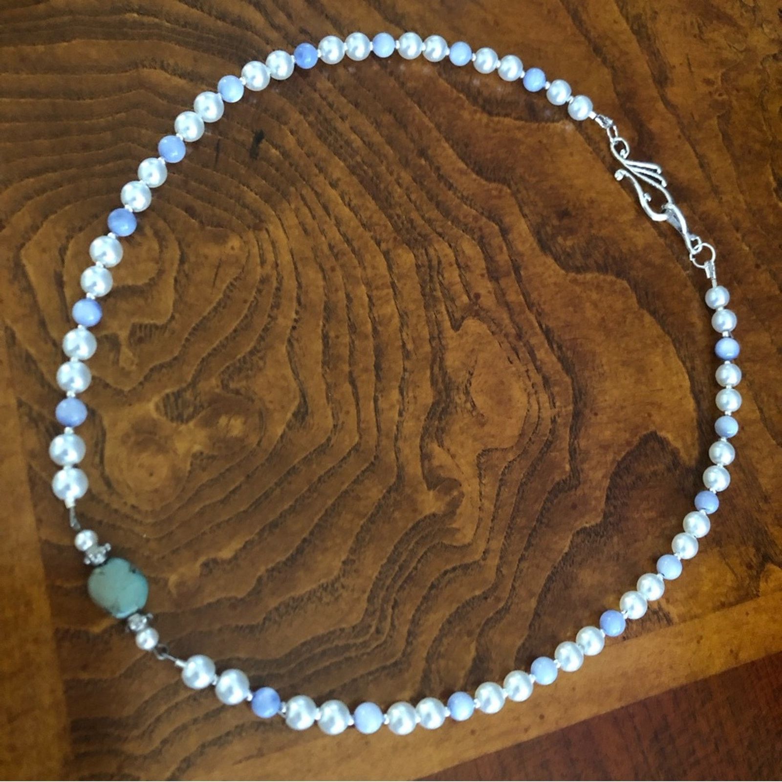 Handmade Handcrafted repurpose African turquoise stone Pearl necklace Size ONE SIZE - 8 Thumbnail