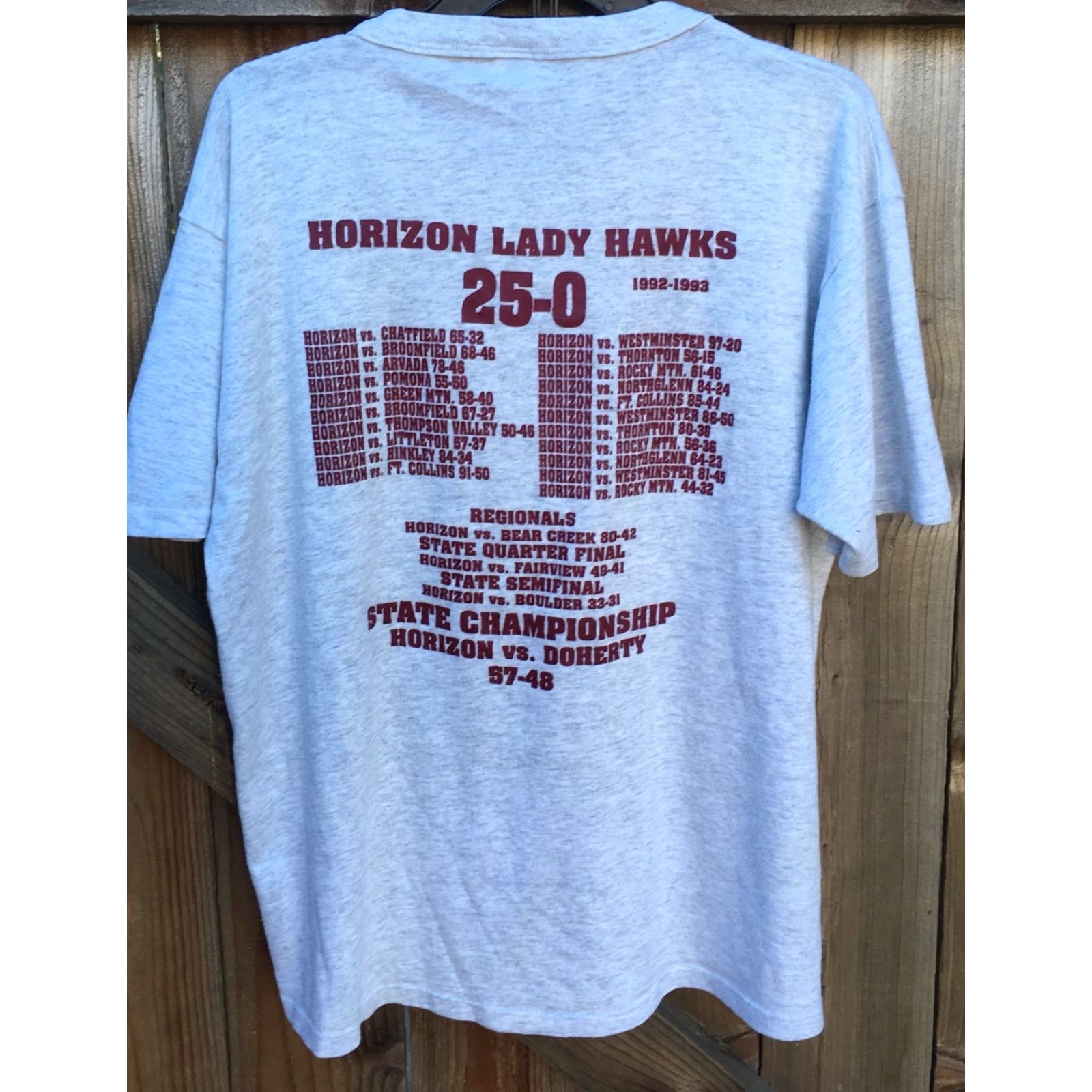 Russell Athletic VINTAGE Horizon Lady Hawks 1993 6A STATE CHAMPIONS T-Shirt XL gray USA Russell Athletic Unisex 1990s Graphic Tee Size US XL / EU 56 / 4 - 4 Thumbnail