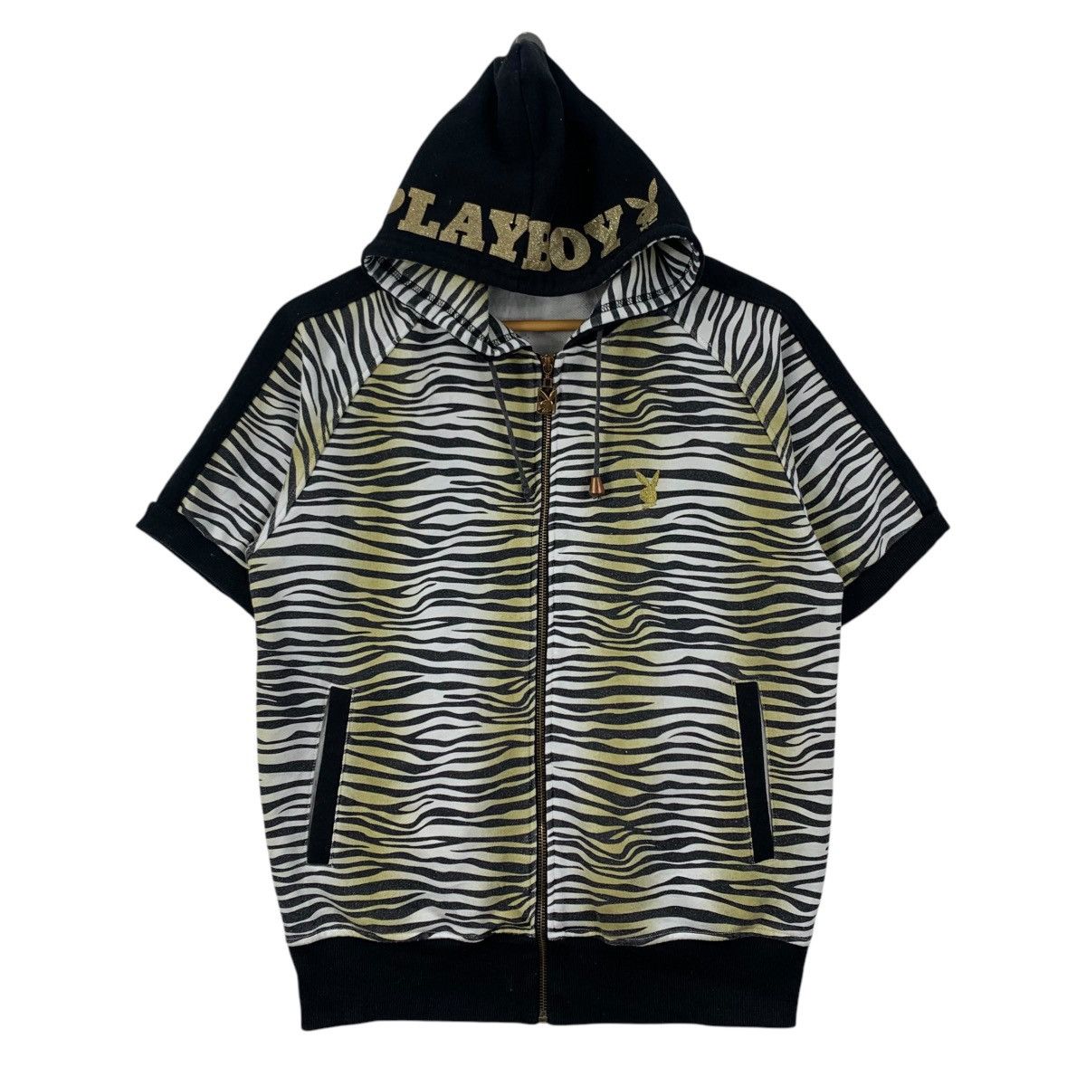 Playboy Vintage PLAYBOY Tiger Stripes Overprint Short Sleeve Hoodie Size US M / EU 48-50 / 2 - 2 Thumbnail