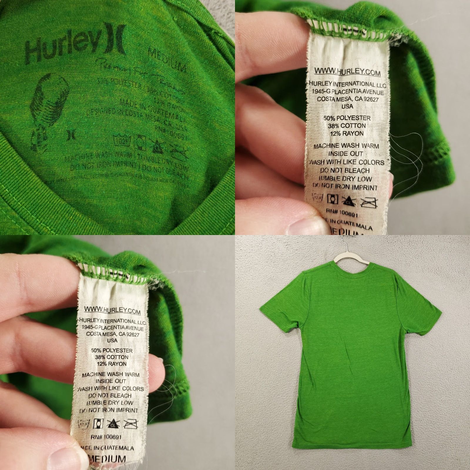 Hurley Hurley Graphic Print Shirt Mens M Green Spellout Y2K Lightweight Tee T-Shirt Size US M / EU 48-50 / 2 - 8 Thumbnail