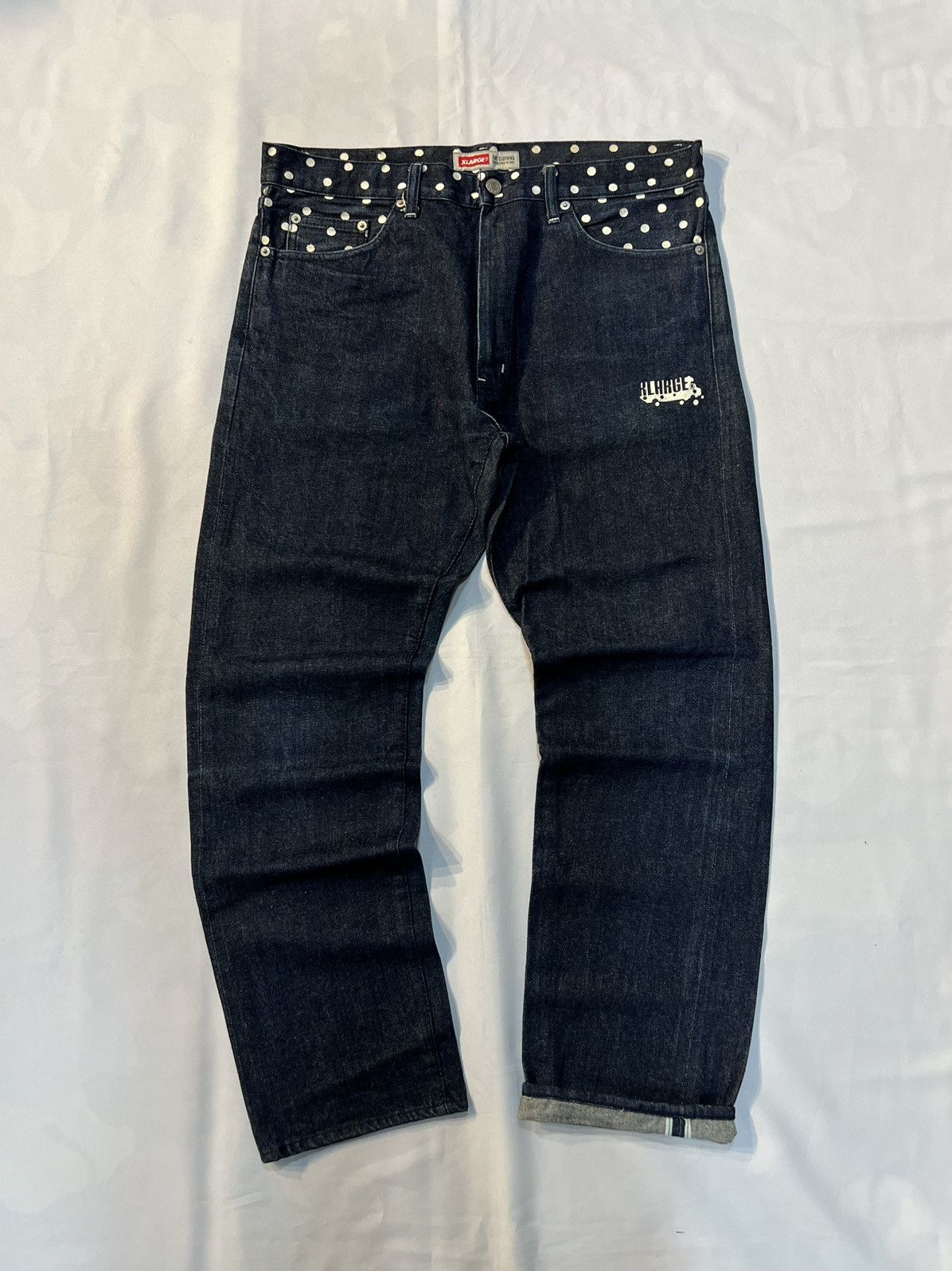 Japanese Brand × Xlarge X-LARGE POLKA DOTS PATTERN SELVEDGE DENIM PANT Size US 33 - 1 Thumbnail