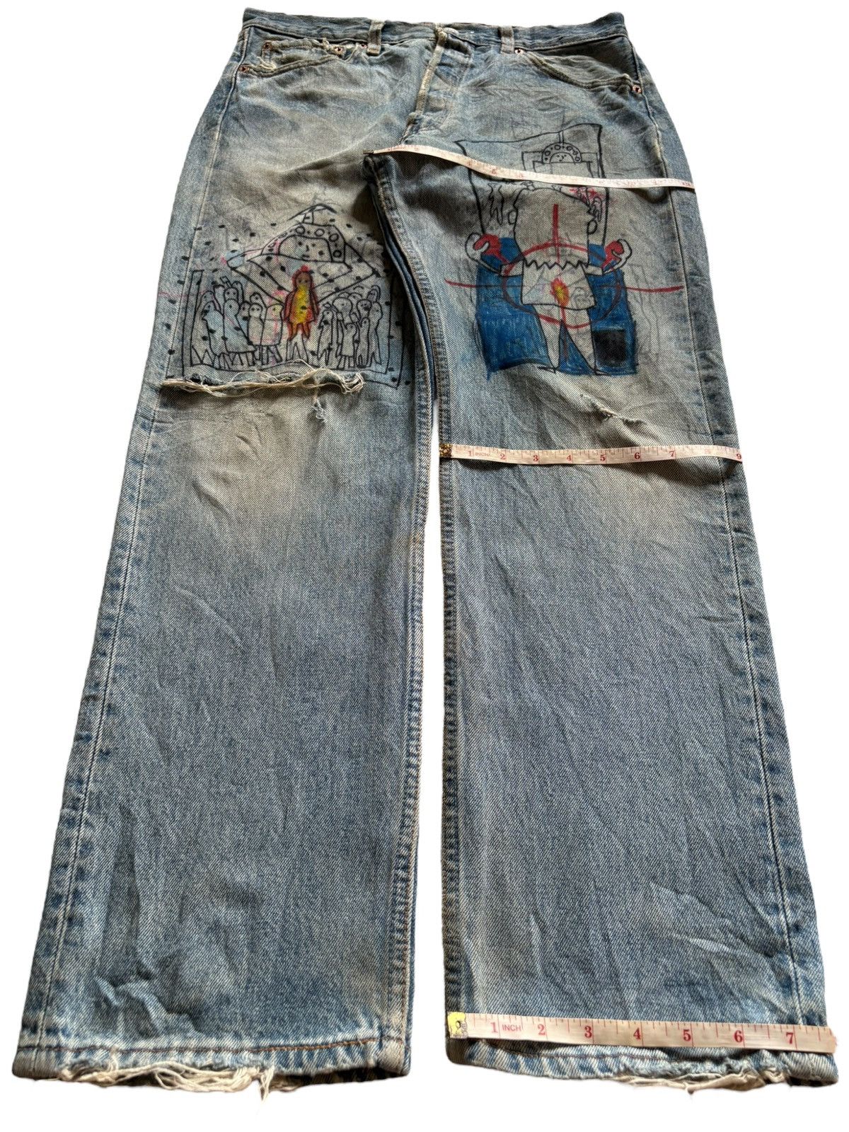 Levi's × Levi's Vintage Clothing Vintage 90s Levis 501 Button Fly Painted Distress Loose Jean Size US 32 / EU 48 - 13 Thumbnail