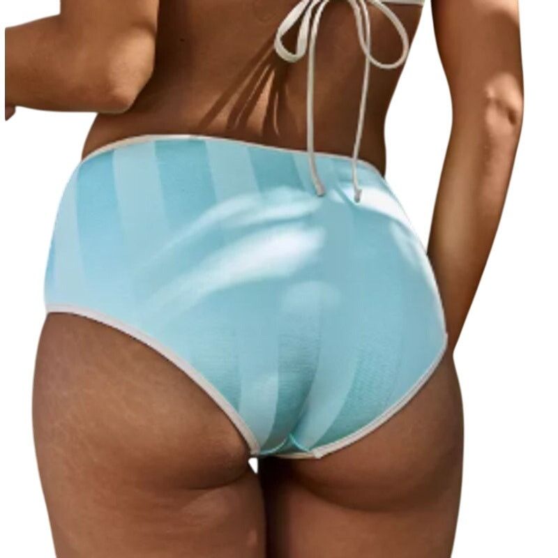 American Eagle Outfitters New Tidal Blue High Waisted Striped Shine Bikini Bottom ONLY Size 23" - 3 Thumbnail