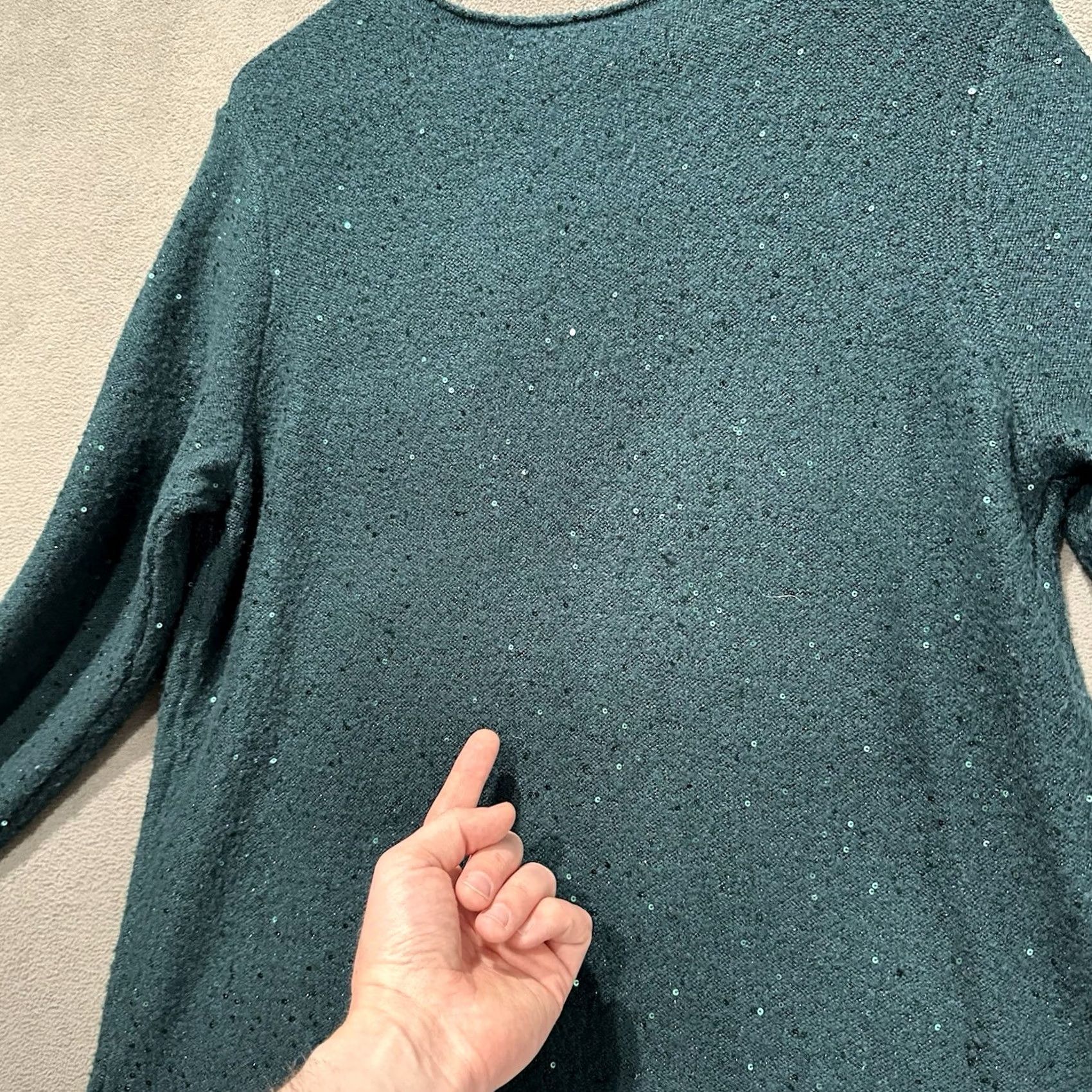 Apt. 9 Apt. 9 Sweater Womens Large Green Knit Round Neck Sequin Long Sleeve Stretch GUC Size L / US 10 / IT 46 - 3 Thumbnail