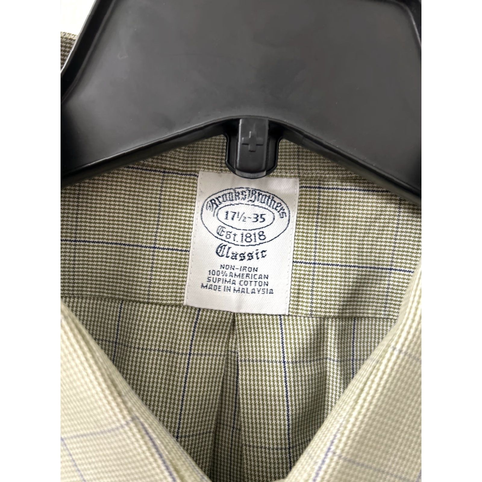 Brooks Brothers Brooks Brothers Classic Shirt Mens 17.5 Green Plaid Houndstooth Supima Button Up Size US XXL / EU 58 / 5 - 6 Thumbnail