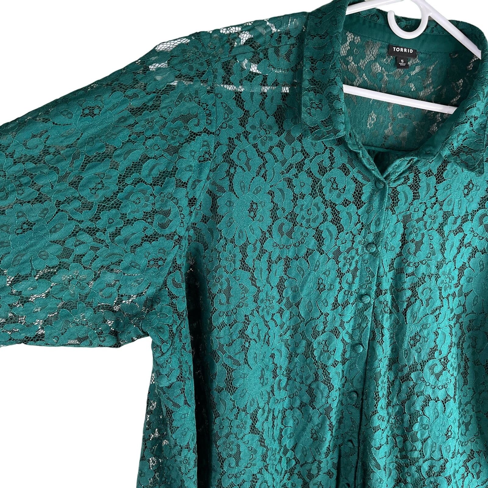 Other Torrid Lace Button Down Green Long Sleeve Top Blouse 5 5X Size 4XL / US 24-26 - 3 Thumbnail