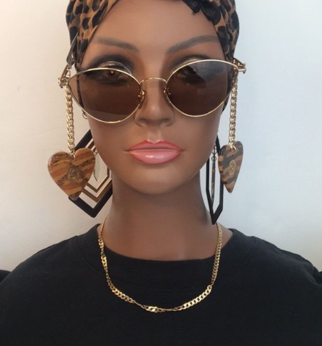 image of Gucci Brown Cat Eye Ladies Sunglasses Gg0977S-002 57 in Gold, Women's