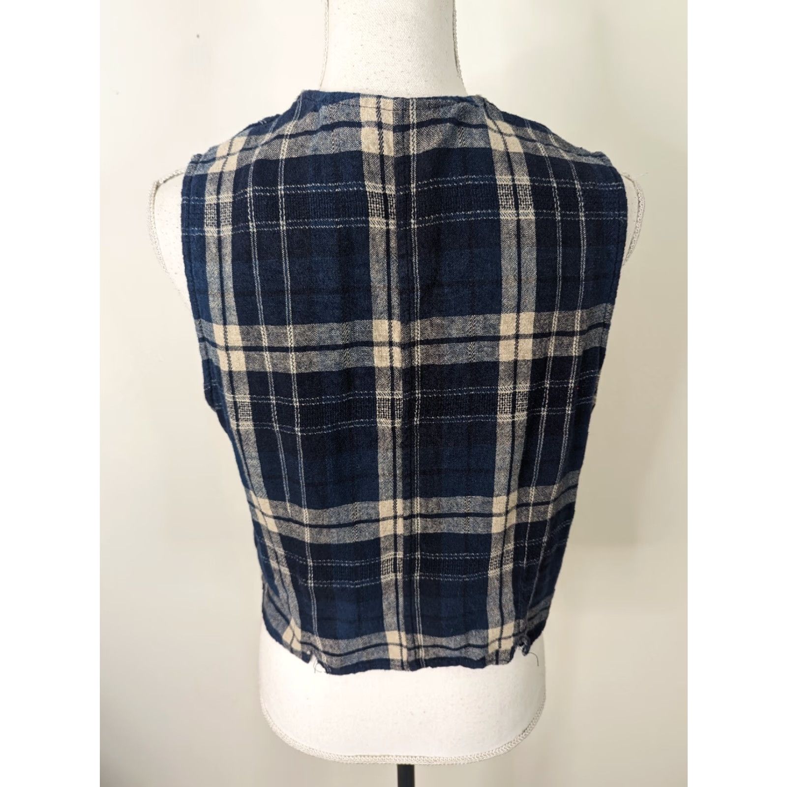 Vintage VINTAGE Womens Vest Blue Plaid Button Sleeveless Crop Short Vest Medium M Girls Womens Men? Size M / US 6-8 / IT 42-44 - 3 Thumbnail